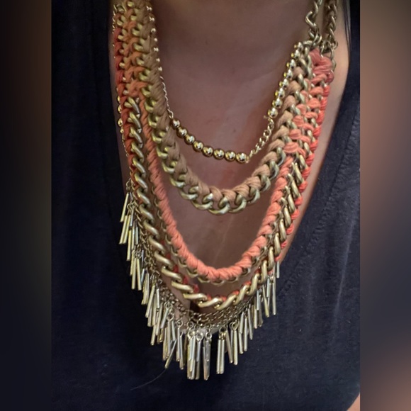 Stella & Dot Carmen multi strand gold tone boho statement / bib chain necklace - Picture 3 of 6